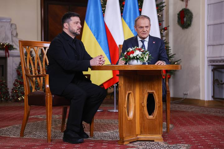 Polish Prime Minister Donald Tusk. Meeting with President of Ukraine Wolodymyr Zelenski. 19.12.2025