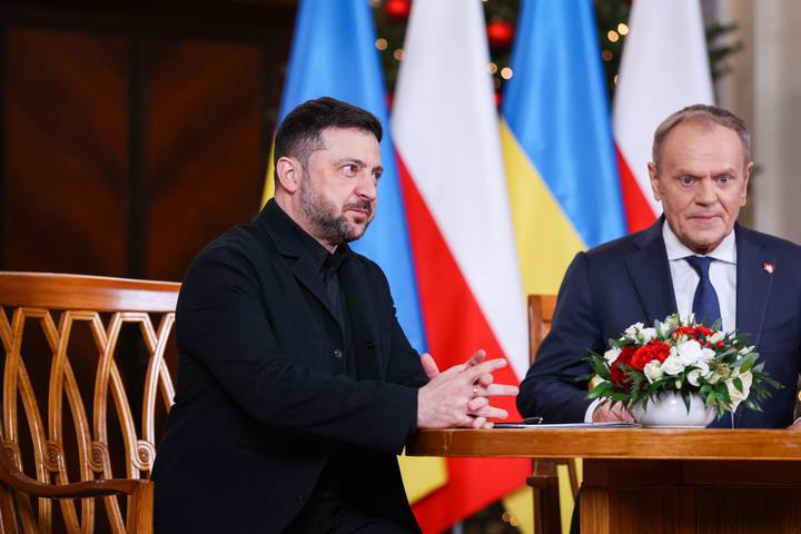Polish Prime Minister Donald Tusk. Meeting with President of Ukraine Wolodymyr Zelenski. 19.12.2025