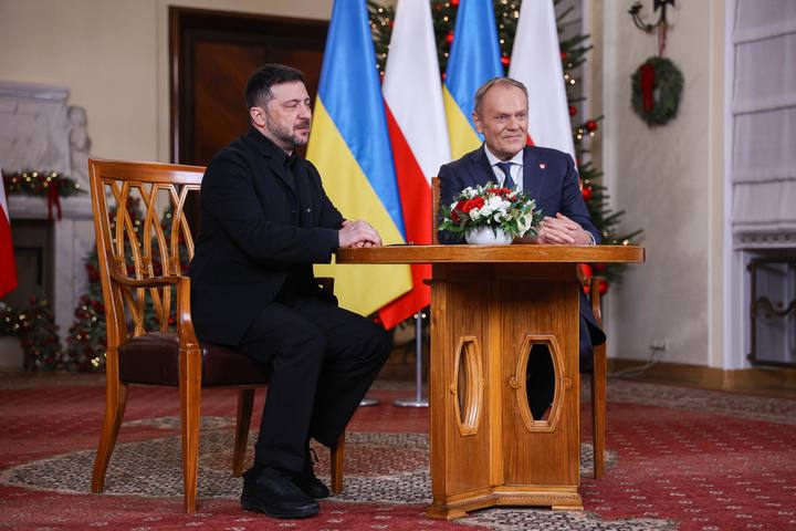 Polish Prime Minister Donald Tusk. Meeting with President of Ukraine Wolodymyr Zelenski. 19.12.2025